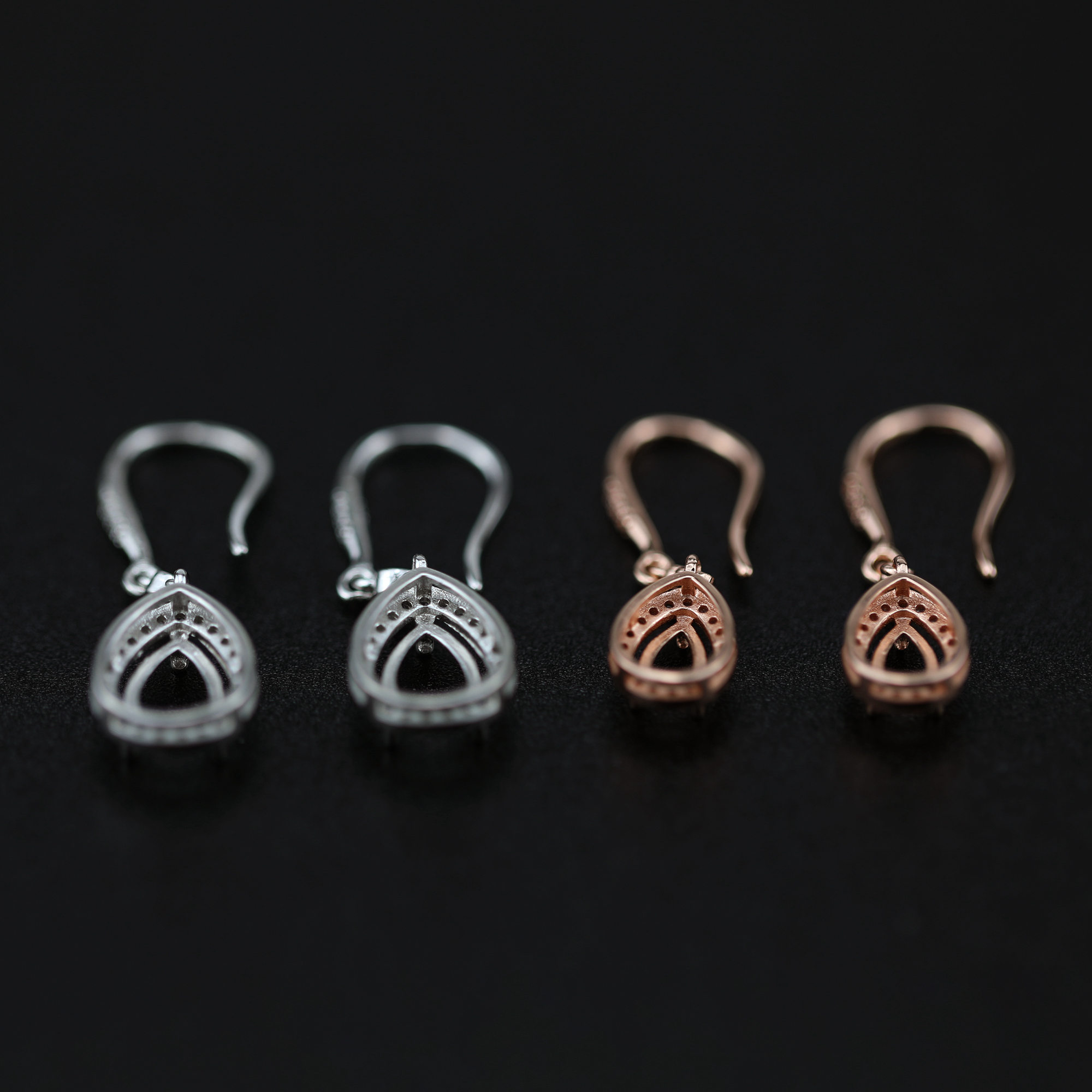 1Pair Multiple Size Pear Bezel Rose Gold Plated Solid 925 Sterling Silver Halo Pave Hook Earrings DIY Gemstone Jewelry Supplies 1706039 - Click Image to Close